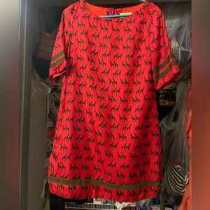 Elizabeth McKay Red Dress with Black Giraffe Print